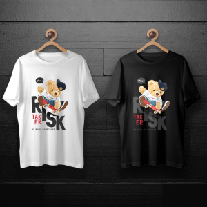 طرح لایه باز خرس تدی با اسکیت برد برای چاپ روی انواع تیشرت